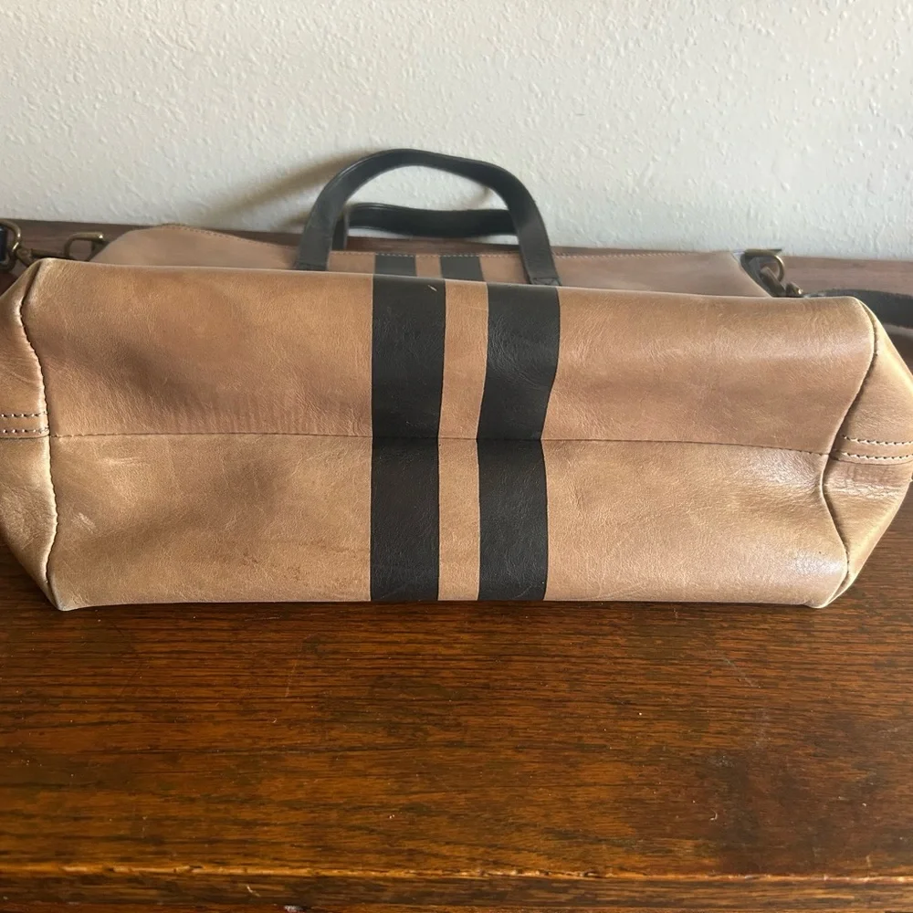 Madewell Black Stripe Brown Leather Medium Tote Crossbody Purse Preppy Old Money - Picture 11 of 11